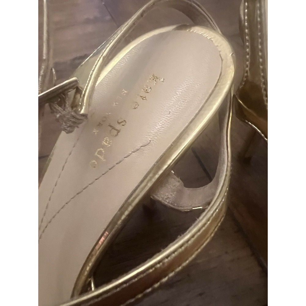 KATE SPADE Women's Sz 8.5 B Metallic Gold Leather Ankle Strap Pumps Heel Sandals - Picture 12 of 14